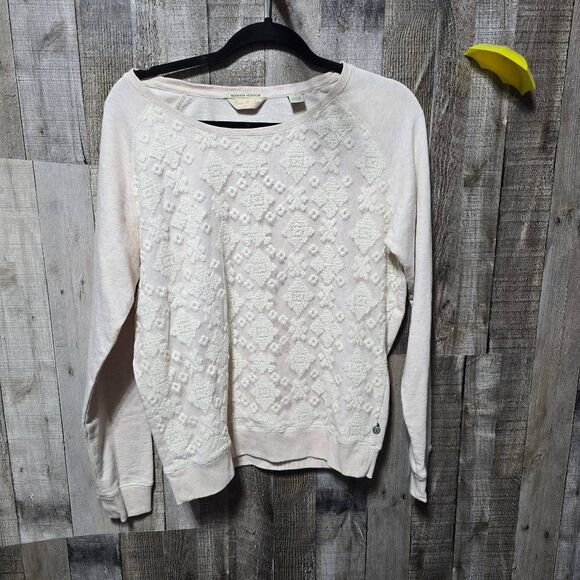 Maison Scotch Noix de Coco Soft Pink Lace Embroidered Sweatshirt - Picture 1 of 5